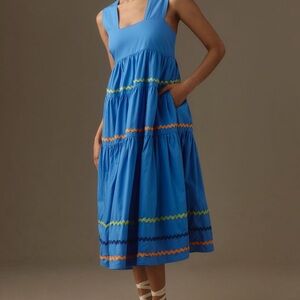 LIKE NEW Anthropologie Helena Square-Neck Tiered Midi Dress